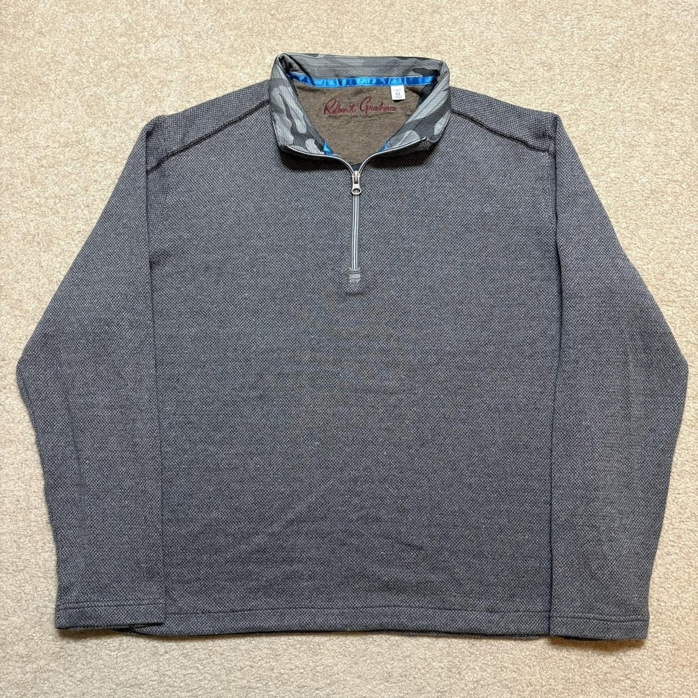 Robert‎ Graham Sweater Mens XL Gray Geometric Knit 1/4 Zip Mock Neck Pullover